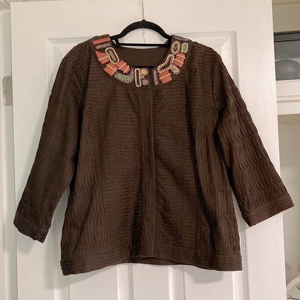 Perfect Condition Autumn Fall Weather Beaded Collar Swing Jacket with Snaps